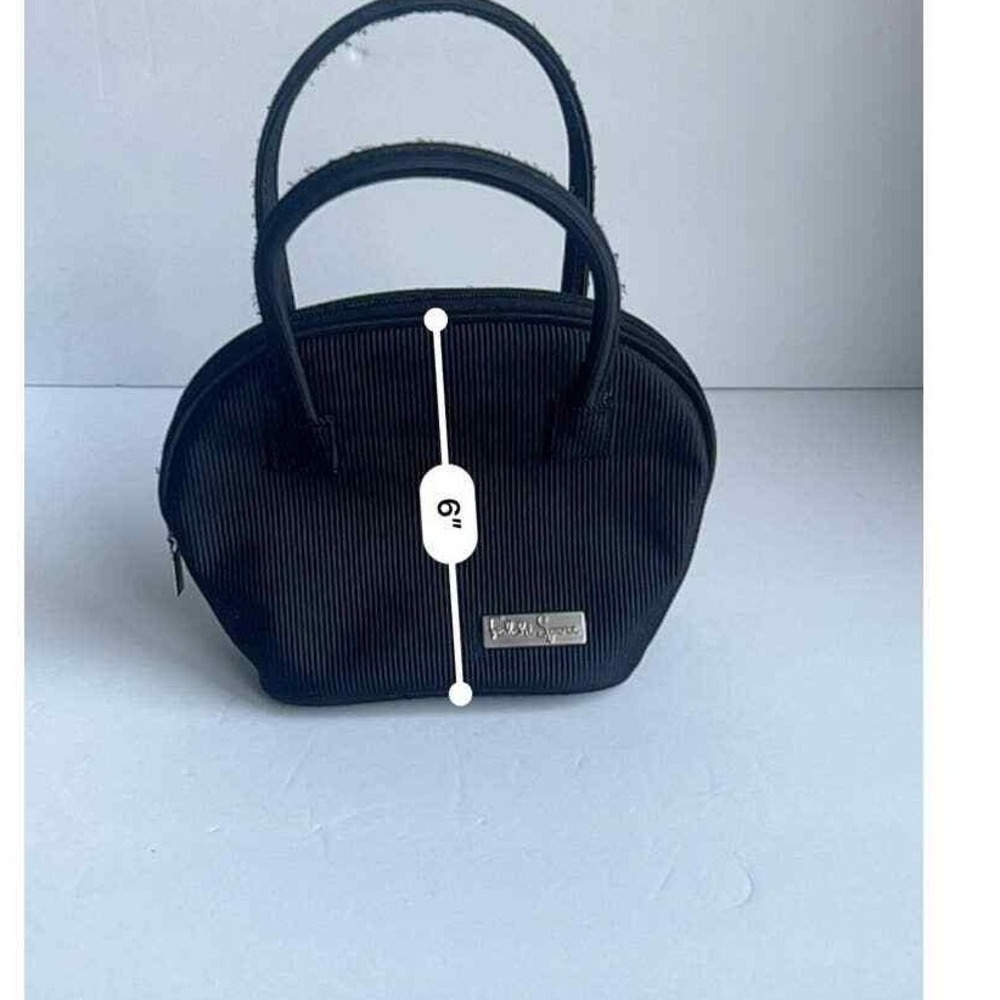 Falchi Sport Black Ribbed Dome Handbag Silver Logo Plaque‎ Zip Top Satchel - Picture 5 of 6